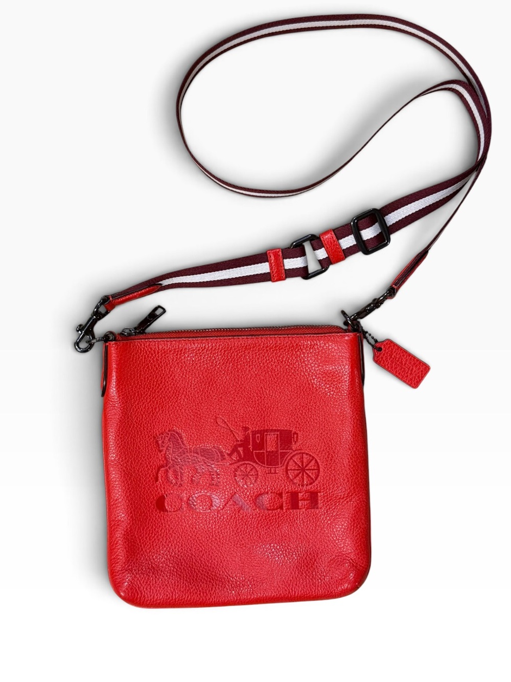 Coach Jes Slim Red Pebbled Leather Crossbody Bag